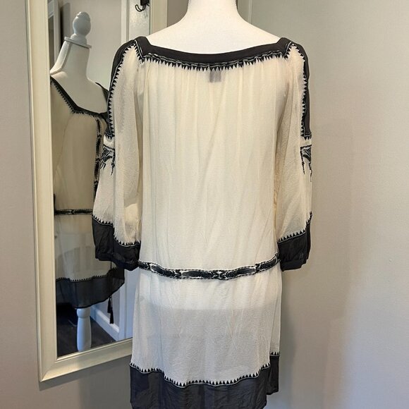 Club Monaco cream & gray 100% silk embroidered sheer casual dress, Size 4 - Picture 11 of 16